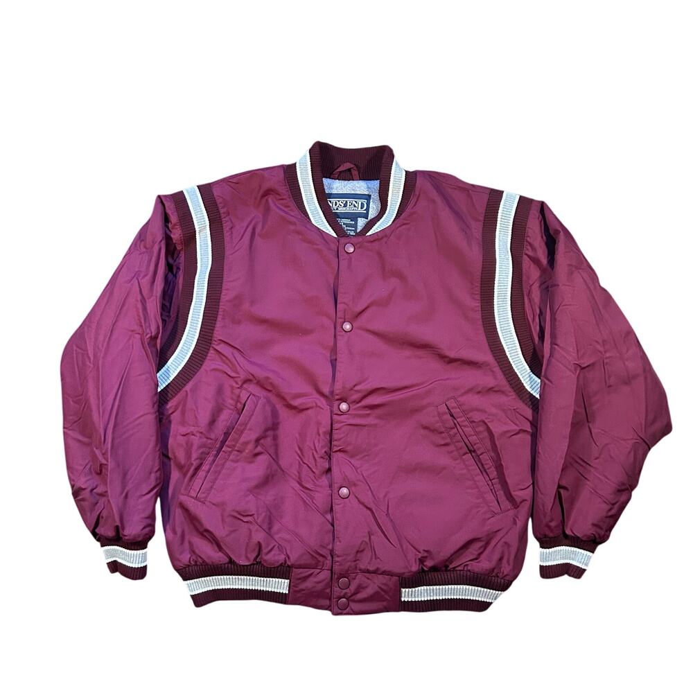 Vintage 90s Lands End Varsity Jacket Sportswear Fleece Lined Mens Medium Maroon